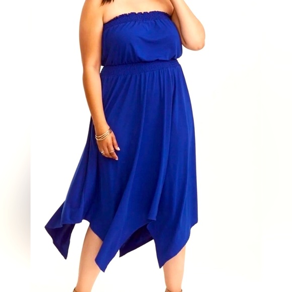 Torrid Sz. 1 - Cobalt Blue Summer Tube Top Elastic Dress w/hanker-shift hem. - Picture 2 of 5